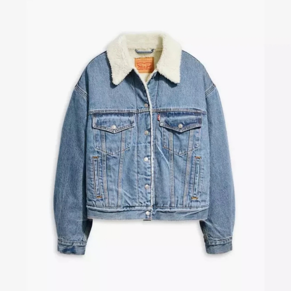Levi's Women's Blue Denim Jacket with White Sherpa Collar